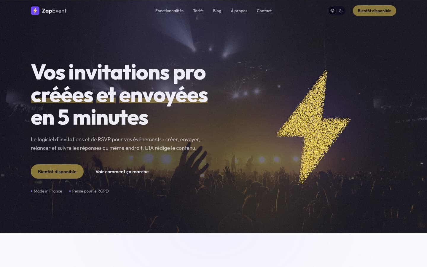 Page d'accueil de ZapEvent